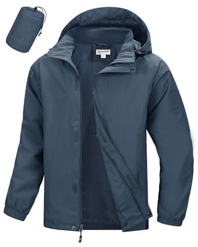 Image of 33,000ft Men's Outdoor Waterproof Jackets Lightweight Breathable Raincoat Hooded Windbreaker Rain Jacket for Hiking Cycling Safari Blue 2XL