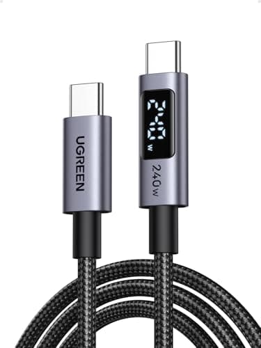 Image of UGREEN 240W USB C to USB-C Cable with Built-in Digital Screen PD 3.1 Type C to C Fast Charging Cable Compatible with MacBook Pro M4/Air, iPad Pro 2025, HP EliteBook, iPhone Air/17/16, Galaxy S25, 2M