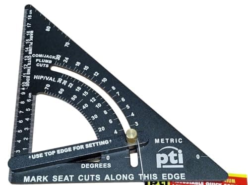 Image of PTI Adjustable Rafter Roofing Square 7-Inch, Aluminium Alloy, Metric & Imperial Carpenter Square Set, Precision Speed Square Carpenter Pencils Woodworking Tool Set