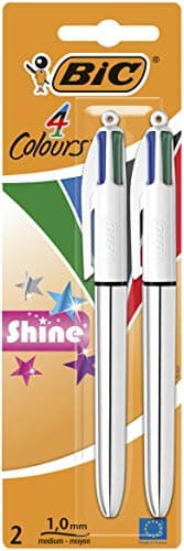Image of BIC 950639 4 Colours Shine Pack of 2 Ballpoint Pens 1 mm Barrel Silver