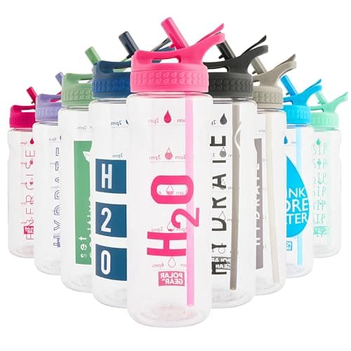 Image of Polar Gear 750ml Motivational Water Bottle With Straw - SK Ecozen Recycled Plastic Sports Water Bottle with Time Markings – Dishwasher Safe, BPA Free Drinks Canteen for Gym, Running, Work