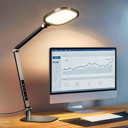 Image of LitONES LED Desk Lamp with Swing Arm for Home Office,1200LM Dimmable Desk Light for Study, Reading, Adjustable Table Lamp Task Light for Home Working, Desktop Lighting for Video Calls Streaming-Black