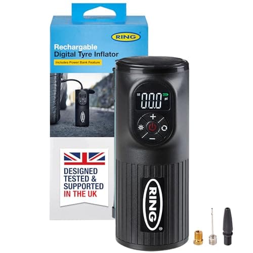 Image of RING TYREINFLATE GO 2 Cordless Handheld Digital Tyre Inflator Air Compressor - Rechargeable With Internal Power Bank