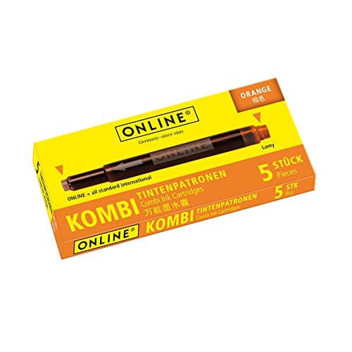 Image of Online Double-Sided Pen Ink cartridges, Universal Pen Refills, Compatible with All Common Fountain pens, Even Lamy pens - 5 Spare cartridges - Colour Orange