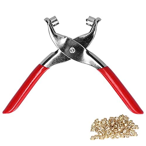 Image of Eyelet Pliers Setter with 100 Rivets | Chrome Plated Carbon Steel for Robustness | Hole Punch Tool for Leather/Fabric/Crafts | Secure - Grip Plastic Handle, 6 Inch