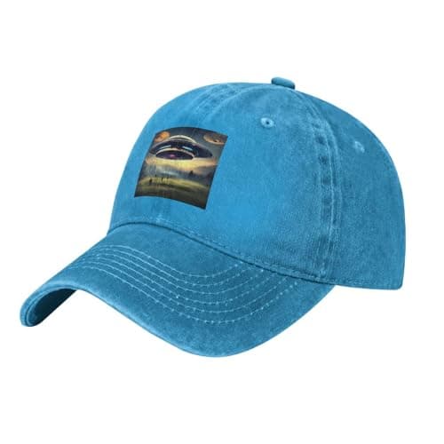 Image of HJFCZH Black Aldult Denim Baseball Cap UFO Landing Printed Adjustable Cotton Hat for Men and Women, Blue, One Size