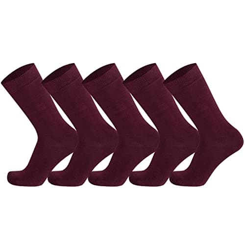 Image of Mysocks Mens Womens Cotton Dress Burgundy Socks - 5 Pairs Multipack Breathable Seamless Toe Crew Sock - Lightweight Comfortable Plain Casual Top Burgundy Socks,7-11