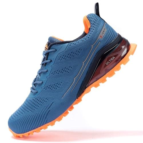 Image of Kricely Trail Running Shoes Mens Breathable Lightweight Trainers Non-Slip Low Rise Walking Shoes(Blue 9.5)