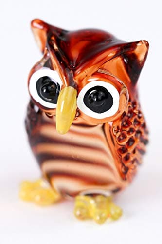 Image of redchocol8® Handmade TINY Brown Glass Owl Miniature Small Garden Ornament Collectable Gift Terrarium Deco Gloss Finish