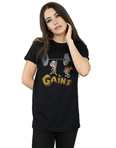 Image of the flintstones Women's Bam Bam Gains Distressed Boyfriend Fit T-Shirt Small Black
