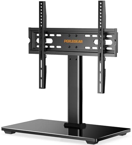 Image of Perlegear Universal TV Stand for 32-60 Inch TVs up to 40 KG(88 lbs), Height Adjustable Table Top Tv Stands, TV Mount Stand with Tempered Glass Base & Cable Management, Max VESA 400x400mm