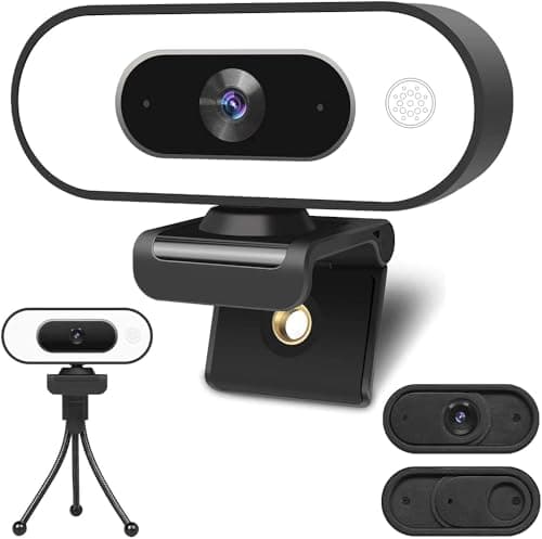 Image of ToLuLu Webcam w/ Ring Light Microphone - Streaming Web Camera, 1080P Full HD Pro Camera PC Mac Laptop Desktop, USB Computer Webcam w/ Privacy Cover & Tripod Zoom Meeting Skype Teams Twitch