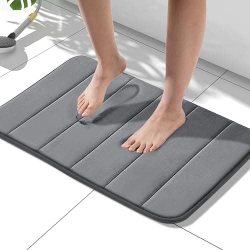 Image of HITSLAM Memory Foam Bath Mat Non Slip, 40 x 60cm Absorbent Bathroom Mat, Machine Washable Bath Rug for Bathroom, Soft on Feet, Quick Dry, Dark Grey