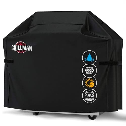 Image of Grillman Heavy Duty BBQ Cover - 147 x 61 x 122 cm Waterproof Barbecue Cover for Outdoor Grill - Fits Weber, Char Broil, Outback - Windproof, Rip-Proof, UV Resistant - Black