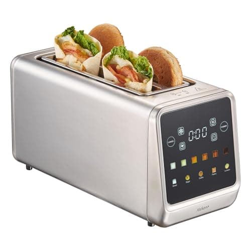 Image of Yabano Smart Toaster 4 Slice, Stainless Steel Toaster with Touchscreen & Memory Function, 1450W Digital Long Slot Toaster, Defrost & Reheat Function, 6 Browning Levels & 5 Bread Programs