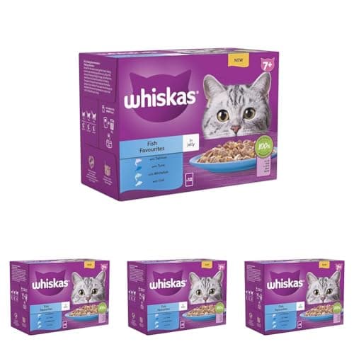 Image of WHISKAS 7+ Cat Pouches Fish Favourites in Jelly 12 x 85 g (Pack of 4)