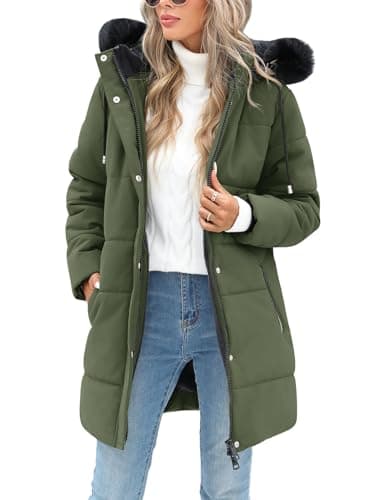 Image of RITOSTA Women's Long Winter Coats Ladies Quilted Jacket Zip up Fleece Lined Coat Thicken Padded Puffer Parka Longline Hoodies Padded Coats with Faux Fur Removable Hood for Outdoor Sport (Green,XL)