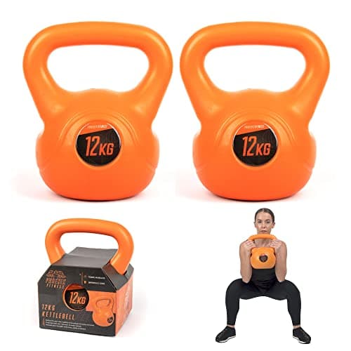 Image of Phoenix Fitness Vinyl Kettlebell Pair - Heavy Weight Kettle Bell for Strength and Cardio Training, Orange, 12KG