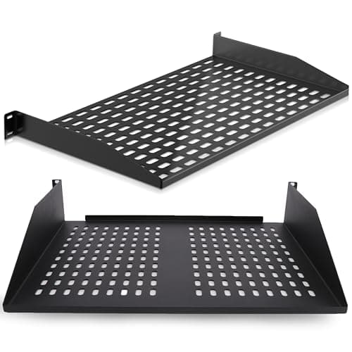 Image of Pyle 19-Inch 1U+2U Server Rack Shelves - Universal Mounting Tray for Computer Racks & Cabinets, Wall Mount Compatible, Ventilated Design for Air Circulation, Black Computer Case,110lbs Weight Capacity