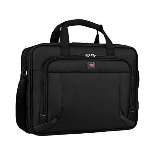 Image of Wenger Prospectus 16" Laptop Business Case, Padded 16" Laptop & 10" Tablet Pockets, Anti‑Scratch Lining, Essentials Organizer, Adjustable Shoulder Strap, Black