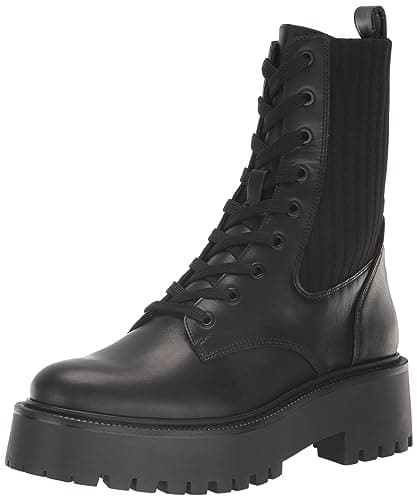 Image of Sam Edelman Women's Evina Combat Platform Boot, Black Leather, 6 UK
