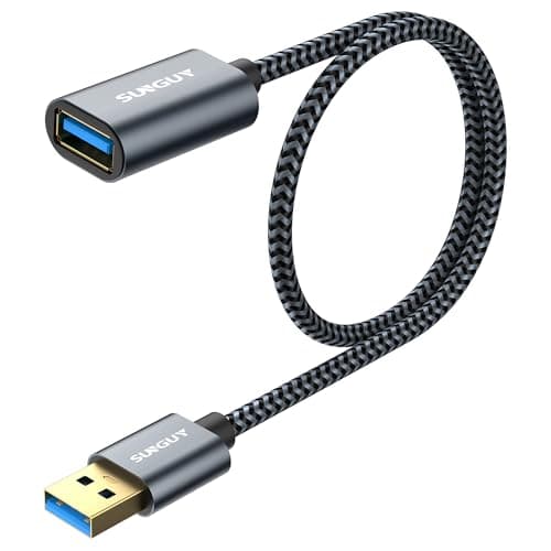 Image of SUNGUY USB 3.0 Extension Cable USB 3.0 Male to Female Extender Lead 5Gbps Compatible with External Hard Drive, Printer, Scanner, Oculus Rift, Card Reader, Fan Cooler-Grey, 0.5m, 1 pack