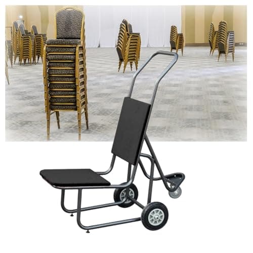 Image of 3 Wheel Stacking Chair Cart for Easy Transport & Storage - Heavy-Duty Banquet Chair Dolly Black Trolley for Event & Party Seating Solutions