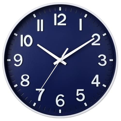 Image of HZDHCLH Wall Clock 12 Inch Silent Non Ticking Quartz Modern Decorative Clock for Office Classroom Home Living Room Bedroom(navy blue)