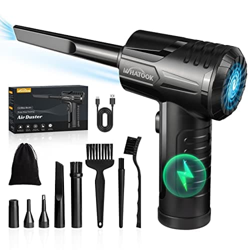 Image of WHATOOK Compressed Air Cleaner for PC - Electric Air Duster, 10000RPM Super High Power Keyboard Cleaner with 3-Gear Speed, Led-Light, Rechargeable Compressed Air Blower for Laptop, Car & Home Cleaning
