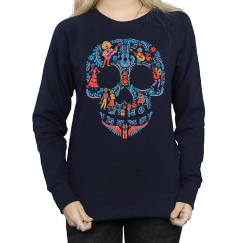 Image of Disney Women's Coco Skull Pattern Sweatshirt Medium Navy Blue