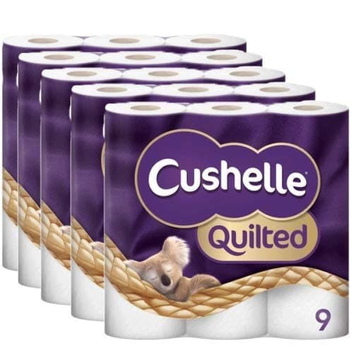 Image of Cushelle Quilted 9 Roll Toilet Roll Tissue Paper 45 Rolls, 9 Count (Pack of 5)