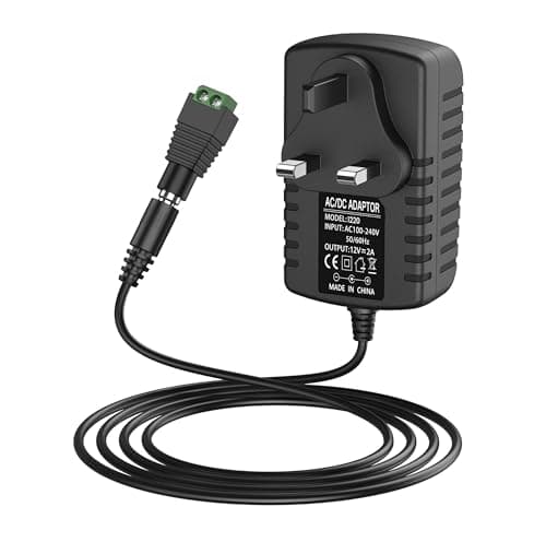 Image of Yisica 12V 2A Power Supply for LED Strip Lights, 100-240V AC to DC 12V Converter Adapter Driver Transformer, 24W UK Plug with 1.5M Cable, 5.5mm x 2.1mm Jack