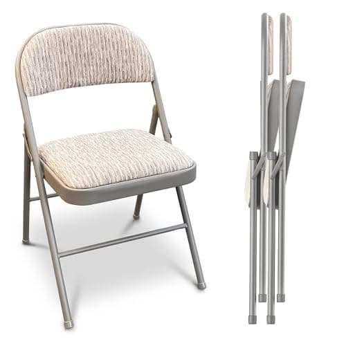 Image of JupiterJX Folding Chairs Set Of 2 Padded Fabric Seat, Heavy Duty Metal Frame Folding Back Rest Chair For Home Office Garden Computer Desk Foldable Chair With Cushioned Pad Seat (Grey, 2 Piece)