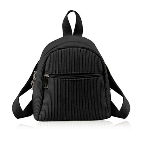 Image of Energather Cute Small Backpack, Corduroy Mini Backpack Small Backpacks for Women and Girls, Portable Ladies Small Backpack with Adjustable Strap for Walking, Shopping, Travel, Dating (black)