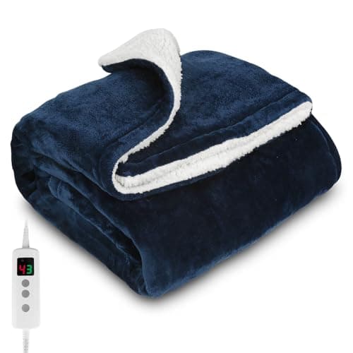 Image of PROALLER Heated Blanket, Electric heated throw 160x130CM Blue, 10 Levels &1-9H Timer Auto-Off, Machine Washable, Soft Flannel Sherpa and Full Body Warming, Sofa Bed Office Use, warm blanket, electric