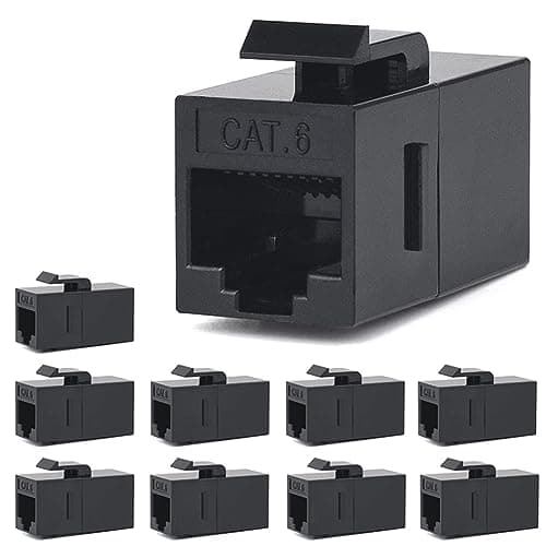 Image of MOERISICAL VANDESAIL RJ45 Coupler, CAT6 Keystone Jack F to F Straight Unshielded In-Line Cat 6 Ethernet Module(10pcs, Black)
