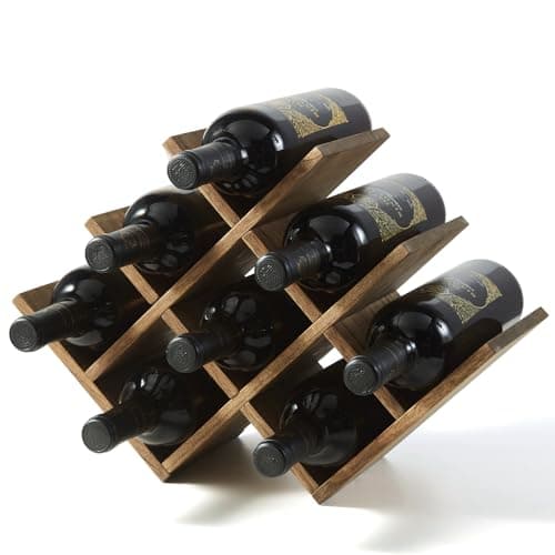 Image of KIRIGEN 8-Bottle Countertop Wine Rack - Wine Bottle Holder for Bar Table/Wine Cabinet Free Standing - Wood 3-Tier Wine Display and Storage Shelves Dark Brown XHJJ3-DBR