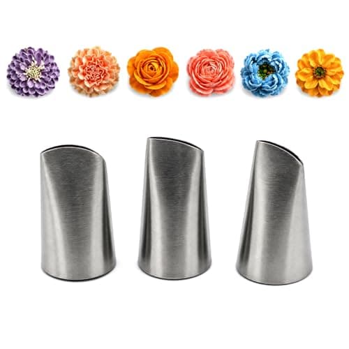 Image of Timkumon 3 Pcs Korean Flower Piping Tips Set, Stainless Steel Flower Tubes 124K 125K 126K for Buttercream, Cake Decorating, Peonies, Roses, Ranunculus