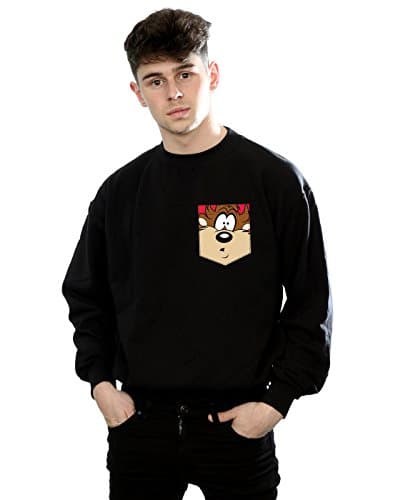 Image of Looney Tunes Men's Tasmanian Devil Face Faux Pocket Sweatshirt Large Black