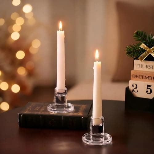 Image of NUPTIO Glass Candlestick Candle Holders - 2pcs Clear Candle Stick Holder Set for Taper Pillar Tealight Candles Wedding Centrepieces for Table Christmas Dinner Party Decoration