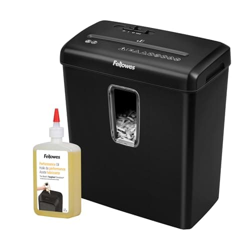 Image of Fellowes Paper Shredder for Home Use - 6 Sheet Cross Cut Paper Shredder - Home Shredder with 15 Litre Bin - Powershred FS-6C + Fellowes Shredder Oil for Micro Cut and Cross Cut Paper Shredders, 355ml
