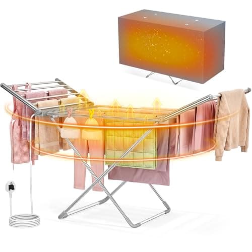 Image of PurKeep Heated Clothes Airer with Cover - 18-Tube Electric Clothes Dryer, Foldable Heated Drying Rack for Indoor Use, Indoor Heated Drying Rack Suitable for Most Fabrics White