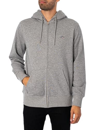 Image of GANT Men's REG Shield Full Zip Hoodie, Grey Melange, Standard, grey melange, XXXXL