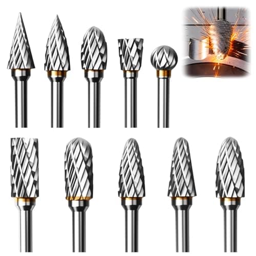 Image of 10Pcs Tungsten Carbide Double Cut Rotary Burrs Set 1/8" Shank Burrs Grinding Bits Compatible with Dremel Rotary Tool for DIY Woodworking Carving Metal Polishing Drilling Stone Engraving