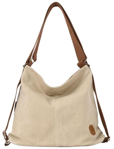 Image of Ausing Large Tote Bag for Women Convertible Backpack Purse with Zipper Pockets 4-in-1 Canvas Shoulder Hobo Bag Lightweight Spacious Tote Bag Khaki