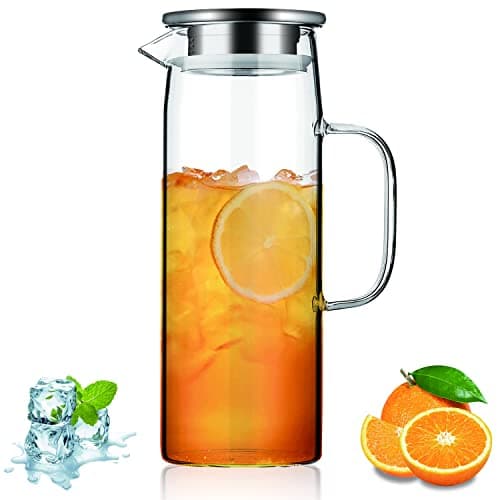 Image of Kyraton 1500ml Water Jug with Removable Lid, Hot and Cold Beverages Clear Glass Water Pitcher, Easy Clean Borosilicate Glass Jugs for Tea Cafe Lemonade Milk Juice and More