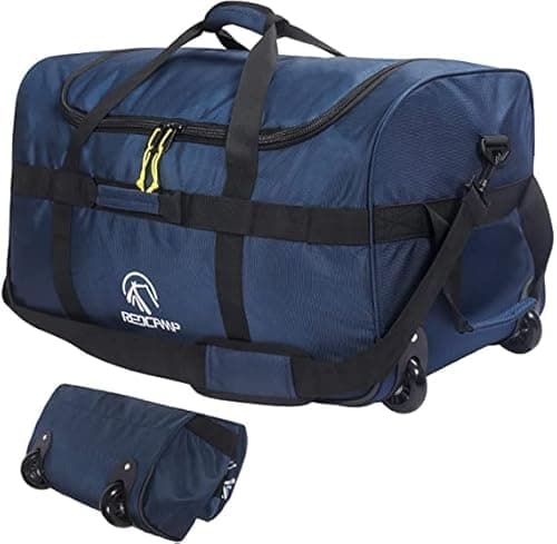 Image of REDCAMP 85L Holdall with Wheels, Foldable Wheeled Duffle Bag Travel Bag,Lightweight Waterproof Soft Suitcase Luggage with Rollers for Camping Sports Outdoor, Navy Blue