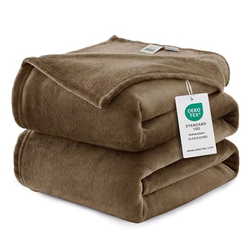 Image of WAVVE Fleece Blanket Queen Size XL Brown 7ft x 8ft - Fluffy Soft Warm Versatile Large Throw Blanket for Bed/Sofa/Couch, 220x240 cm