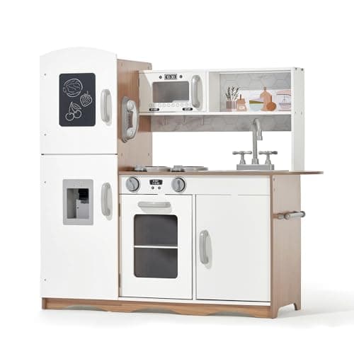 Image of Kidoz Signature Kids Wooden Kitchen, Large Pretend Role Play Kitchen With Realistic Oven, Microwave and Sink With Taps, Kitchen Playset With Sounds And Lights For Kids (White Kitchen Only)