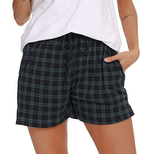 Image of Lovasy Women's Pyjama Bottoms Plaid Sleep Shorts Summer Pj Shorts for Women,Green,XL